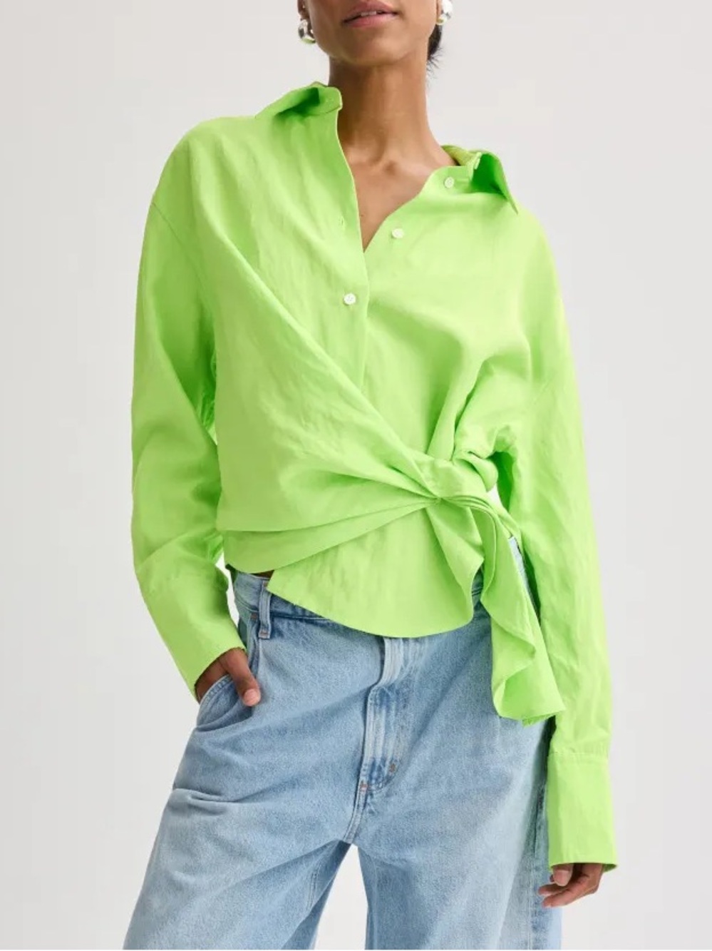 JW ANDERSON Lime Green Draped Twisted Button Shirt